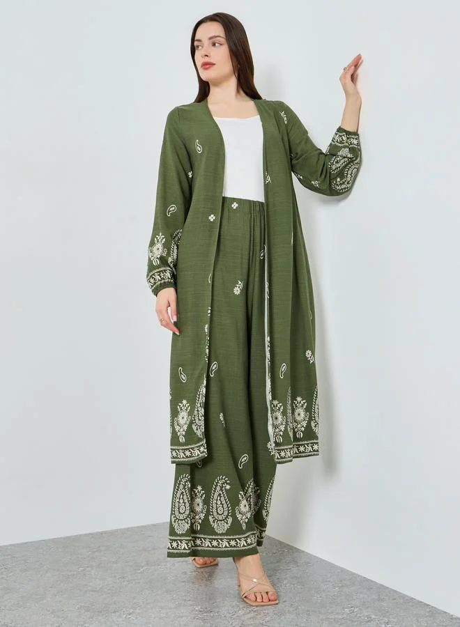 Styli  Women Paisley Print Kimono and Pants Co-Ords for Women | Best Price UAE